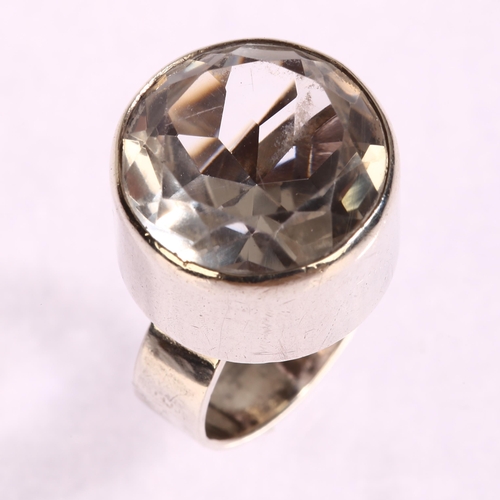 1376 - N E FROM - a Danish sterling silver large crystal set ring, setting 17mm across, size K, 10.5g