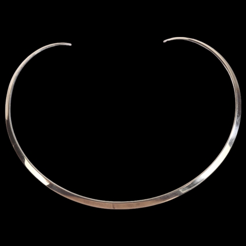 1384 - N E FROM - a Danish sterling silver neck torque, band width at widest part 5mm, 23g