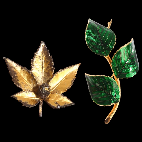 1387 - FLORA DANICA COPENHAGEN - a sterling silver-gilt leaf and berry design brooch, length 40mm, and a gi... 