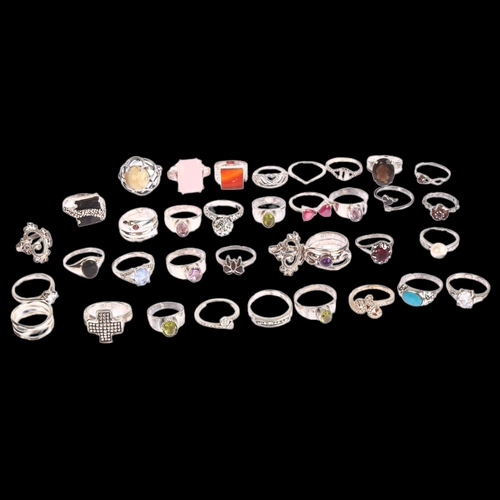 1388 - A collection of various silver rings, including Pandora