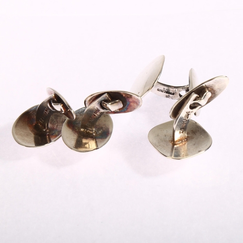 1392 - 2 pairs of Danish sterling silver plain form cufflinks, both stamped TW, square links 17mm across