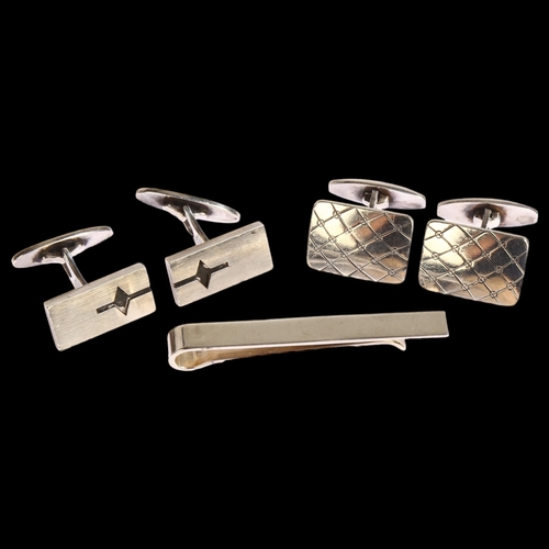 1393 - N E FROM - a Danish sterling silver tie clip and 2 pairs of sterling silver cufflinks