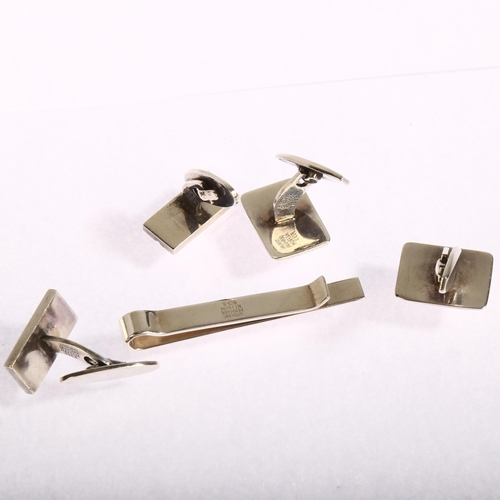 1393 - N E FROM - a Danish sterling silver tie clip and 2 pairs of sterling silver cufflinks