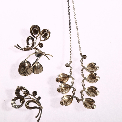 1395 - HERMANN SIERSBOL - a sterling silver and crystal set necklace, and 3 brooches