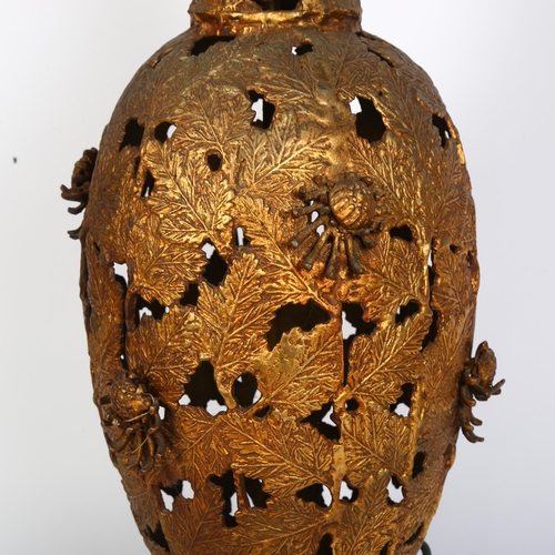 392 - An ornate gilt-metal table lamp, with floral decoration, H72cm