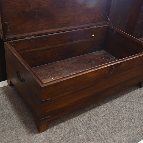 2717 - A large 20th century padouk wood coffer, with ironwork detail, height 45cm, width 110cm, depth 60cm