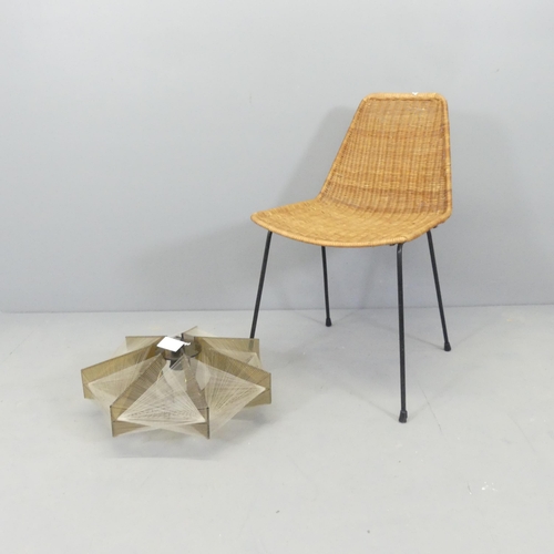 2711 - A mid-century lamp shade, by Paul Secon for Sompex, and a rattan chair. (2).