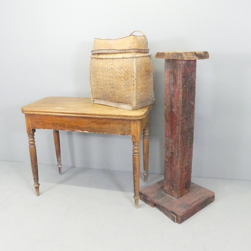 2712 - A Victorian mahogany fold-over tea table with single drawer, 91x70x45, A fishing tackle box, and a d... 