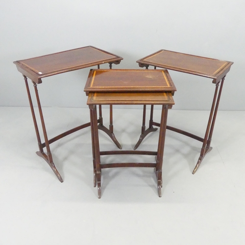 2721 - An early 20th century mahogany and satinwood strung quartetto nest of occasional tables. Largest 56x... 