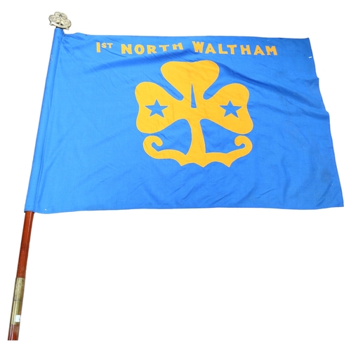 102 - A Girl Guide's flag on a 2-section banner, with brass Girl Guide plaque, H260cm