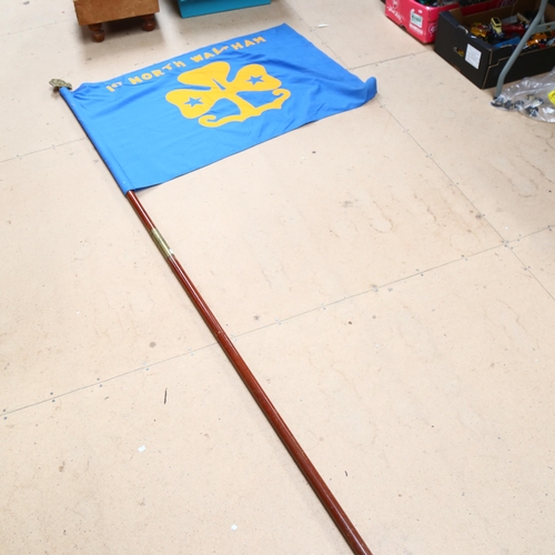 102 - A Girl Guide's flag on a 2-section banner, with brass Girl Guide plaque, H260cm