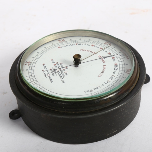 103 - NEGRETTI & ZAMBRA - an RNLI issued fisherman's aneroid barometer, no. 10355, diameter 15.5cm