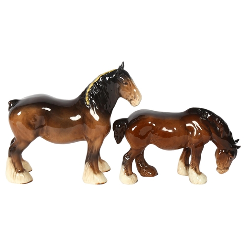 114 - 2 Beswick horses, study of Shire horses, tallest 22cm