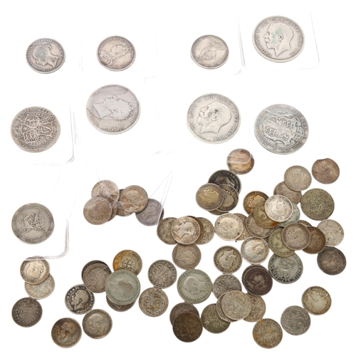 122 - A quantity of various English silver coins, including Georgian shillings, crowns etc, 5.8oz