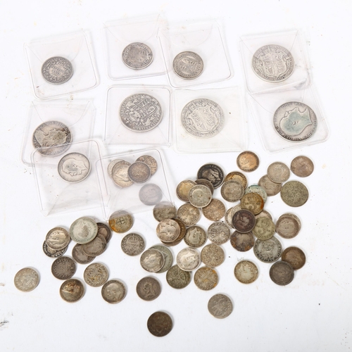 122 - A quantity of various English silver coins, including Georgian shillings, crowns etc, 5.8oz