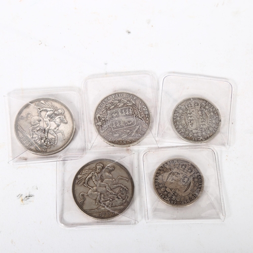 123 - 5 various Victorian silver coins, to include 3 x 19th crowns, 1844 1887 and 1898, and 2 half crowns