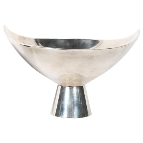 144 - A Continental polished steel pedestal bowl of stylised form, with indistinct maker's mark, H13cm