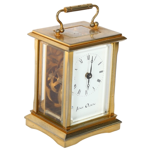 152 - JENS OLSEN - a brass-cased carriage clock, height not including handle 11cm