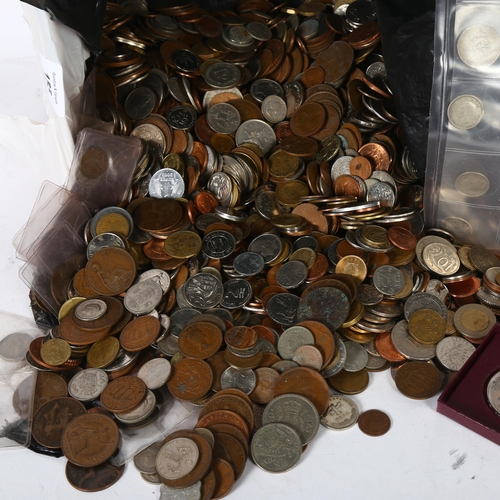 155 - A large quantity of pre-decimal UK and worldwide coins, and 2 sleeves of English silver coins etc