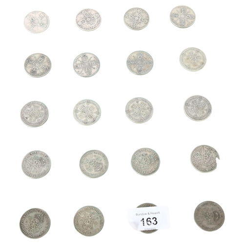 163 - A sleeve of early 20th century florins, all silver except 1 which is 1948, earliest is 1916