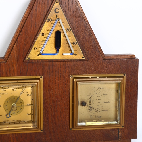 172 - A 1930s Italian combination aneroid barometer, in Art Deco style, and a wooden crucifix with brass f... 