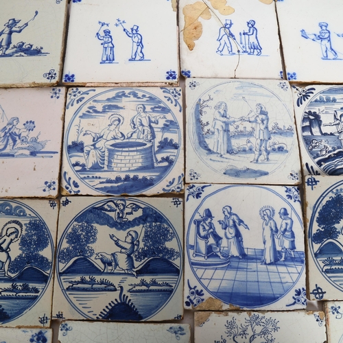 177 - A quantity of Delft blue and white tiles, there are 19 whole tiles, and a quantity of broken or inco... 