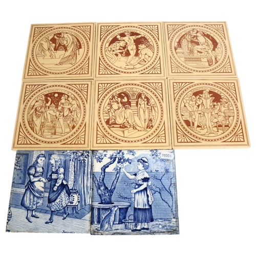 180 - 2 x 19th century Wedgwood Etruria tiles, with blue and white ceramic decoration, tiles are entitled ... 