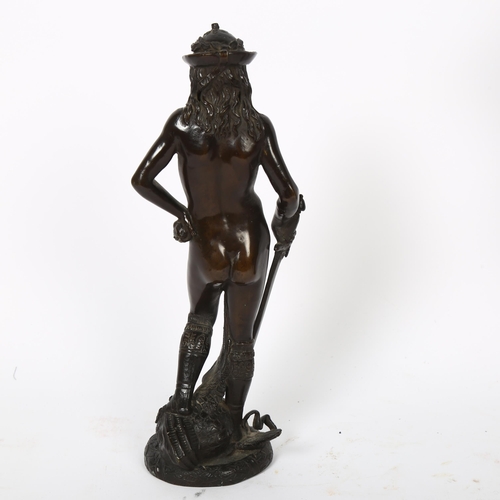 27 - A patinated cast-bronze figure of David, H26cm