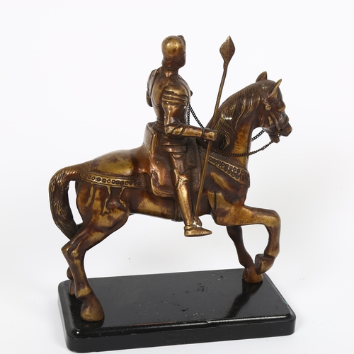 4 - A bronze study of a warrior on horseback, on ebonised stand, overall height 24.5cm