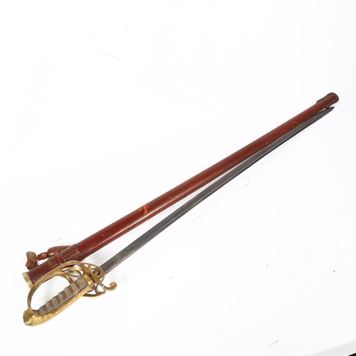 50 - A George V Officer's Cavalry sword, with scrolled brass hilt and shagreen handle, no maker's marks, ... 