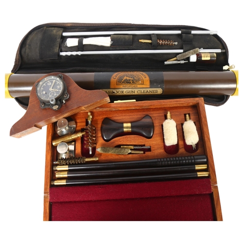 63 - A teak-cased gun cleaning kit of generic form, no maker's marks, together with an oak-mounted Vintag... 