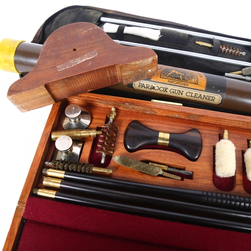 63 - A teak-cased gun cleaning kit of generic form, no maker's marks, together with an oak-mounted Vintag... 