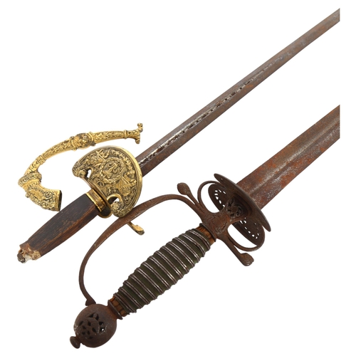 66 - A 19th century French sword with brass hilt and mounts (A/F), blade length 72cm, and a Victorian Eng... 