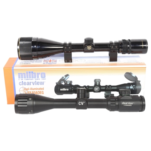 67 - 2 telescopic rifle sights, to include a boxed Milrow Dual Illuminated 9-3-9X40AOEG scope, and a Nikk... 