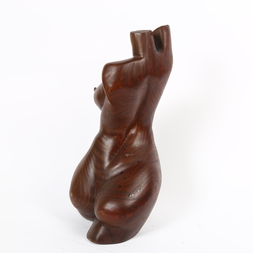 7 - An iron wood sculpture of a female half torso, H36.5cm, unsigned