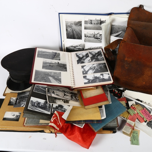 87 - A large collection of ephemera, including photograph albums depicting trains including miniature rai... 