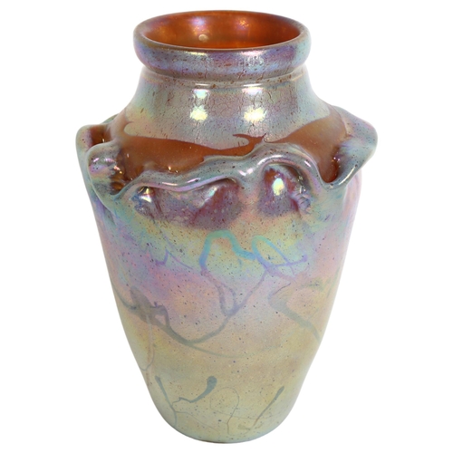 188 - A French iridescent Art glass vase, by Jean-Pierre Mateus, Verrerie D'Art D'Avignon, France, engrave... 