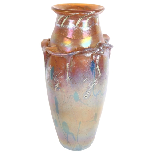 189 - A French iridescent Art glass vase, by Jean-Pierre Mateus, Verrerie D'Art D'Avignon, France, engrave... 