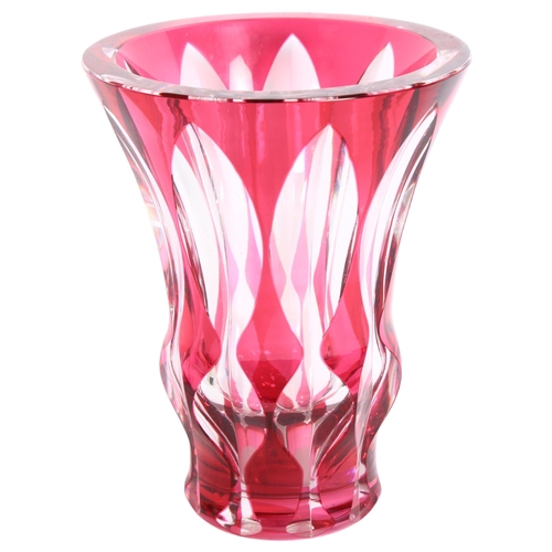 198 - VAL ST LAMBERT - a 1950s Reseda, cut to clear red glass vase, signed to base, H21.5cm