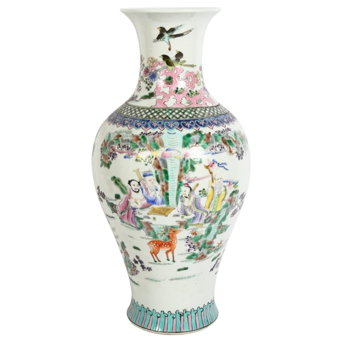 201 - A Chinese famille vert baluster vase, with figural enamelled decoration, H43.5cm