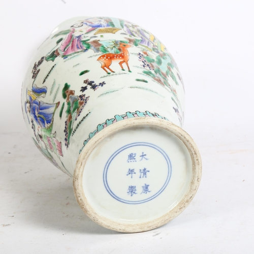 201 - A Chinese famille vert baluster vase, with figural enamelled decoration, H43.5cm