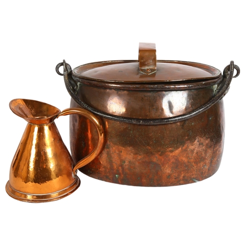 211 - A Victorian copper and iron handled cooking pot, height to rim of pot 24cm, and a Victorian copper h... 