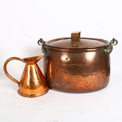 211 - A Victorian copper and iron handled cooking pot, height to rim of pot 24cm, and a Victorian copper h... 