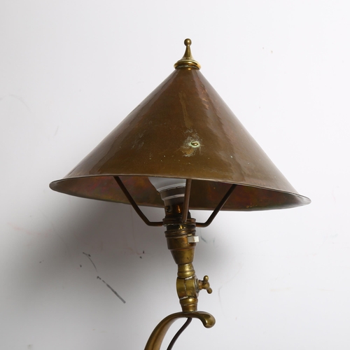 212 - JESSON, BIRKETT & CO - An Arts and Crafts brass table or wall lamp, circa 1905, with conical shade. ... 