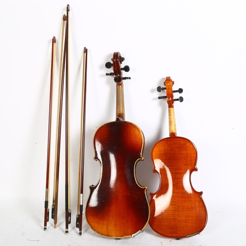 225 - A modern half-size violin, in associated hardshell casing with accompanying bows, and a full-size vi... 