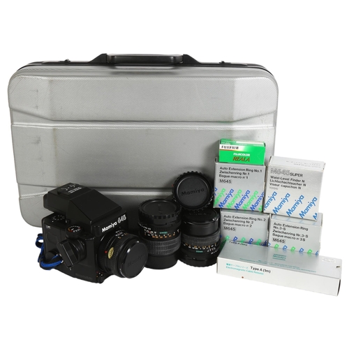 253 - Mamiya 645 Super with Mamiya Secor 80mm lens, and additional Mamiya Secor 55mm and 150mm lenses, and... 