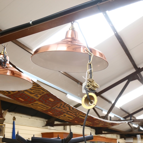 265 - 2 similar modern copper pendant light fittings, shade diameter 40cm