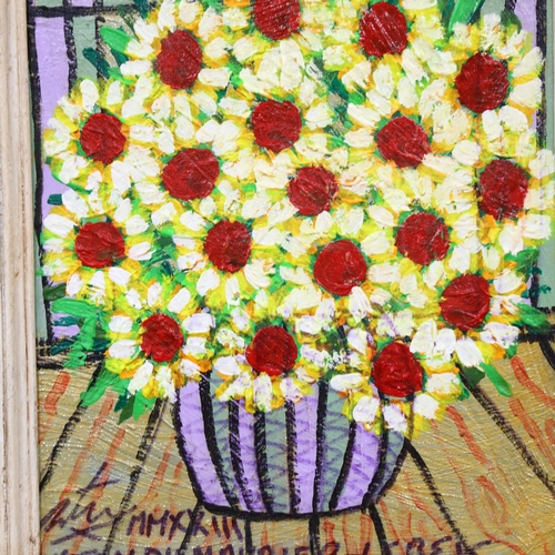 281 - Royston Du Maurier Lebek, acrylic on canvas, 'Yellow Daisies' framed and signed, 60cm x 55cm