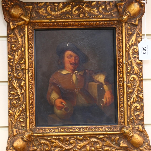 300 - A portrait print of a drunken gentleman, in an embossed gilt frame, unsigned, 34cm x 32cm