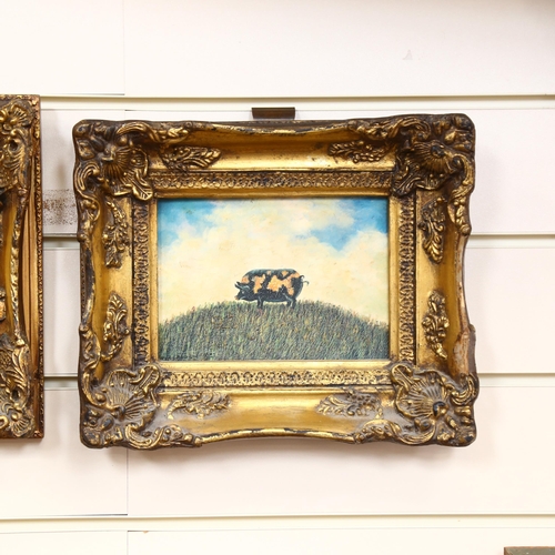 301 - 2 similar embossed gilt-framed studies of pigs, 24cm x 29cm (2)